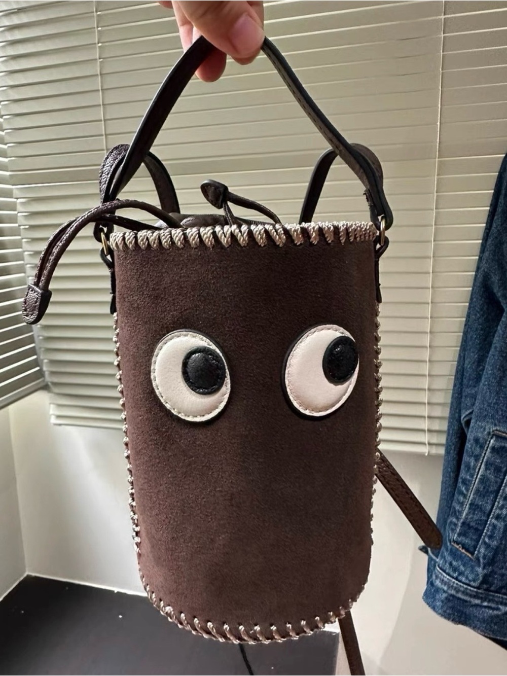 Anya Hindmarch eyes Brown Suede Bucket Crossbody - Picture 9 of 13